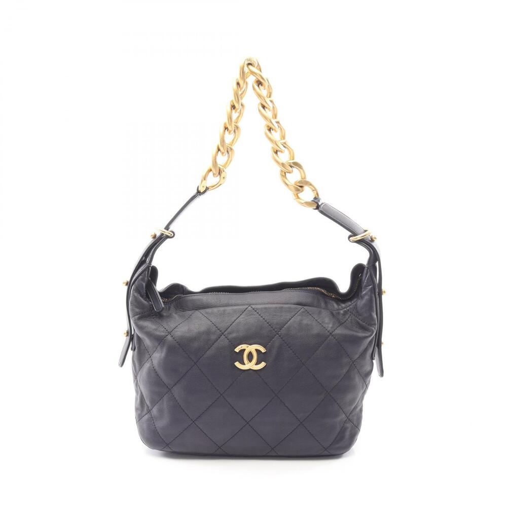 Chanel Matelasse Shoulder Bag Lambskin Sheepskin Navy Blue